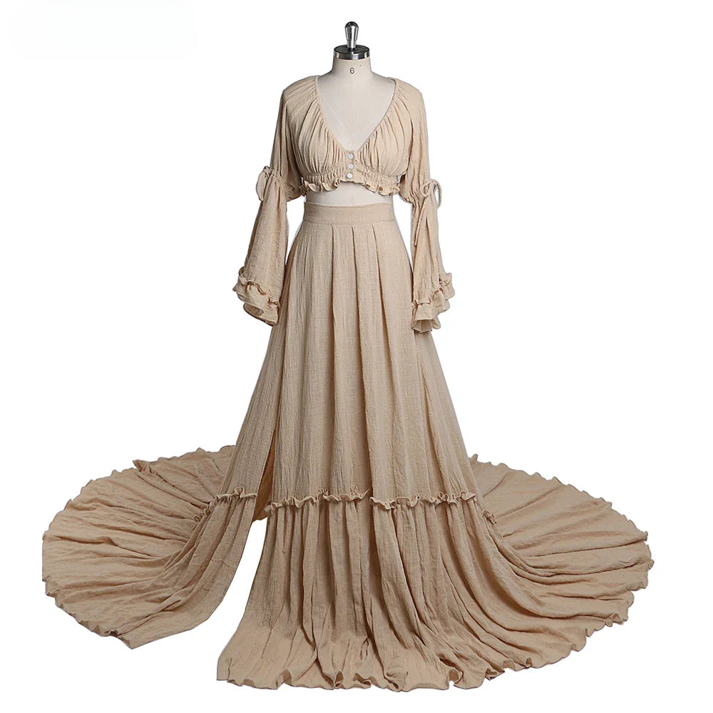 2 Pieces Gown V Neck Maternity Dresses for Photo Shoots Photography Dress Baby Shower Dress for Pregnant Woman SY211008