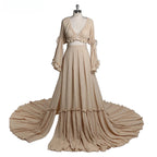 2 Pieces Gown V Neck Maternity Dresses for Photo Shoots Photography Dress Baby Shower Dress for Pregnant Woman SY211008