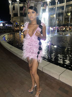 Vestido de fiesta rosa con escote en V profundo, vestido corto rosa para el regreso a casa Y1876