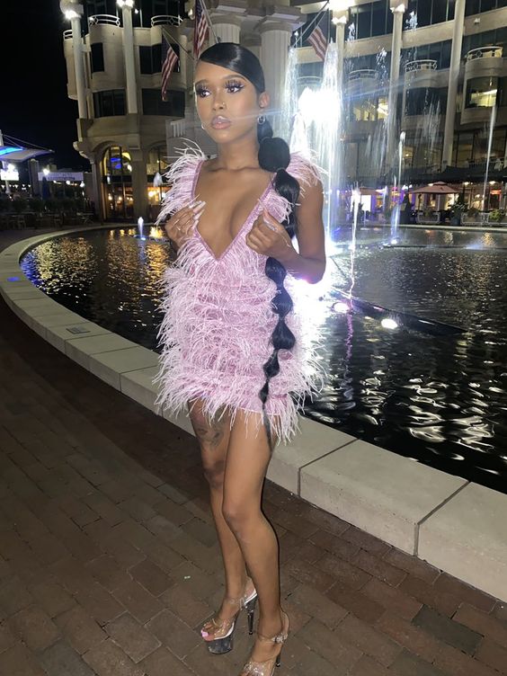 Vestido de fiesta rosa con escote en V profundo, vestido corto rosa para el regreso a casa Y1876