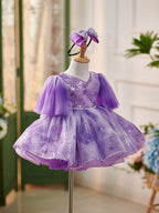 Lila Pailletten Tüll Knielanges Baby Mädchen Kleid 