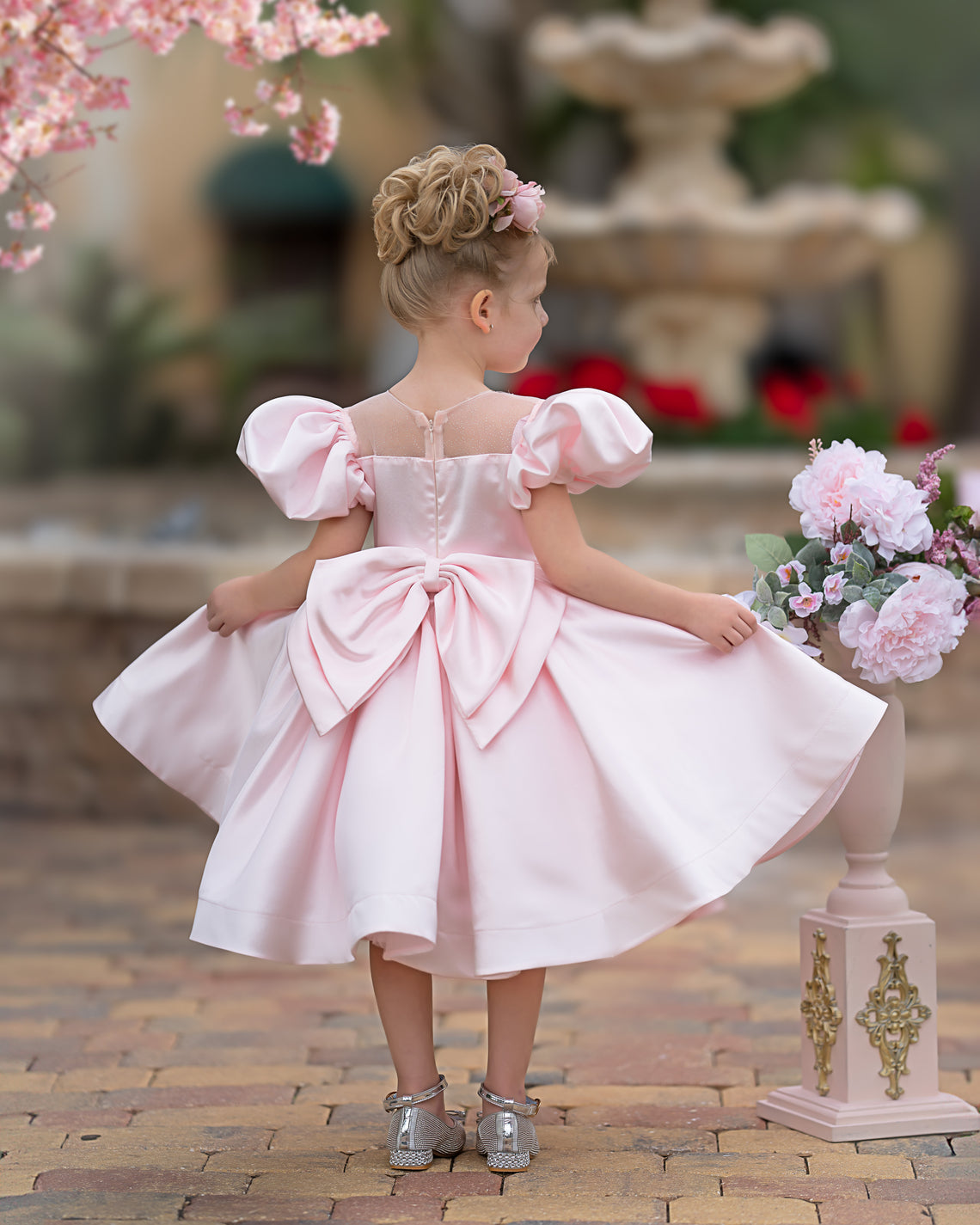 Duchesse-Linie/Princess-Linie Satin Knielang Blumenmädchenkleid 