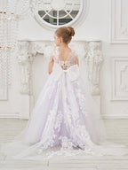 Abnehmbares Blumenmädchenkleid aus Spitze und Tüll mit Schleppe 
