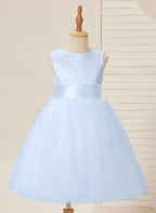Duchesse-Linie/Princess-Linie Satin Tüll Knielang Blumenmädchenkleid 