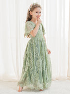 A-Linien-Spitze Knöchellanges Elfenbein Boho Blumenmädchenkleid 