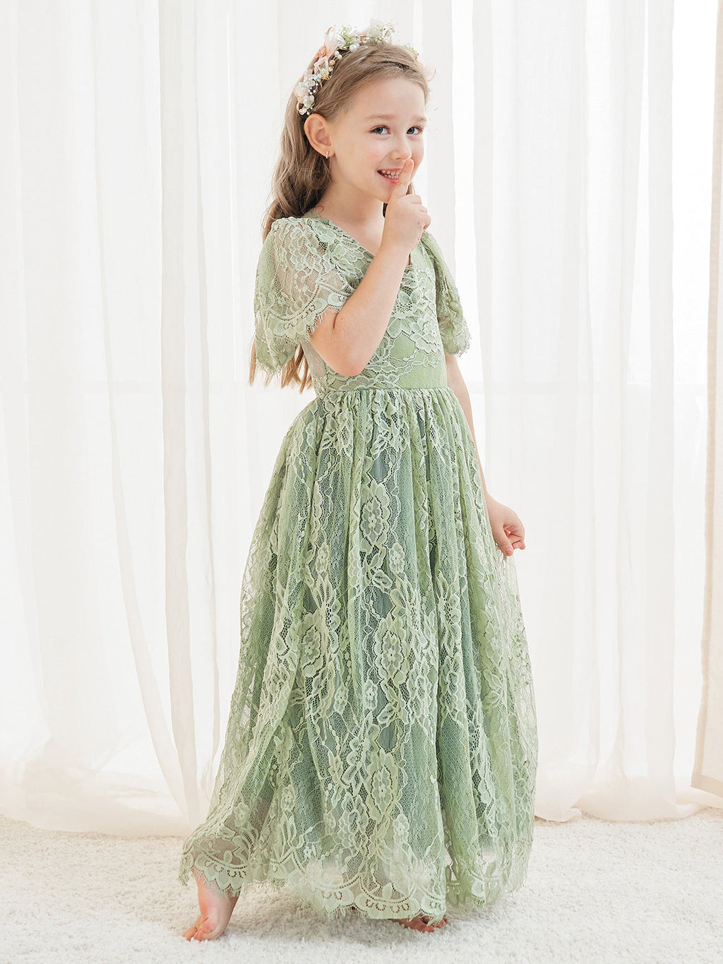 A-Linie Spitze Tüll Knöchellang Grün Kleid (2003227593) 