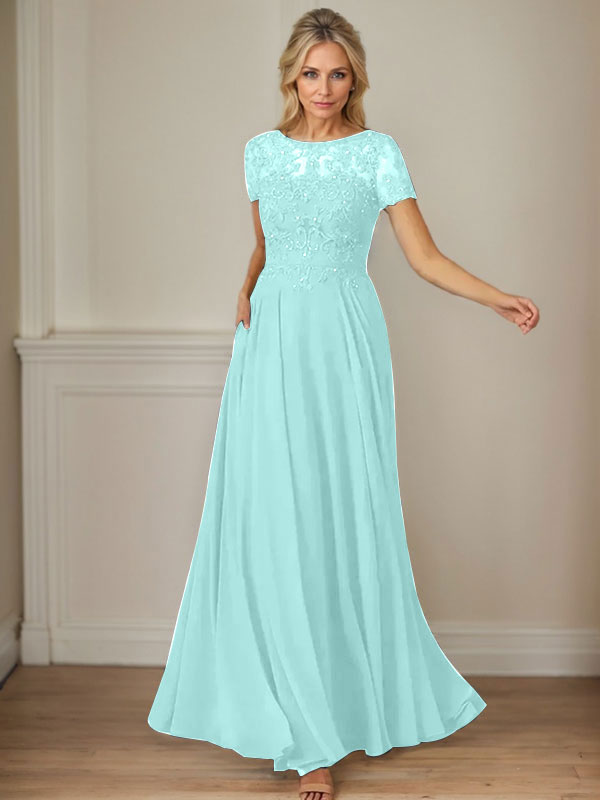 Vestido de gasa azul marino oscuro con escote barco, lentejuelas y corte en A