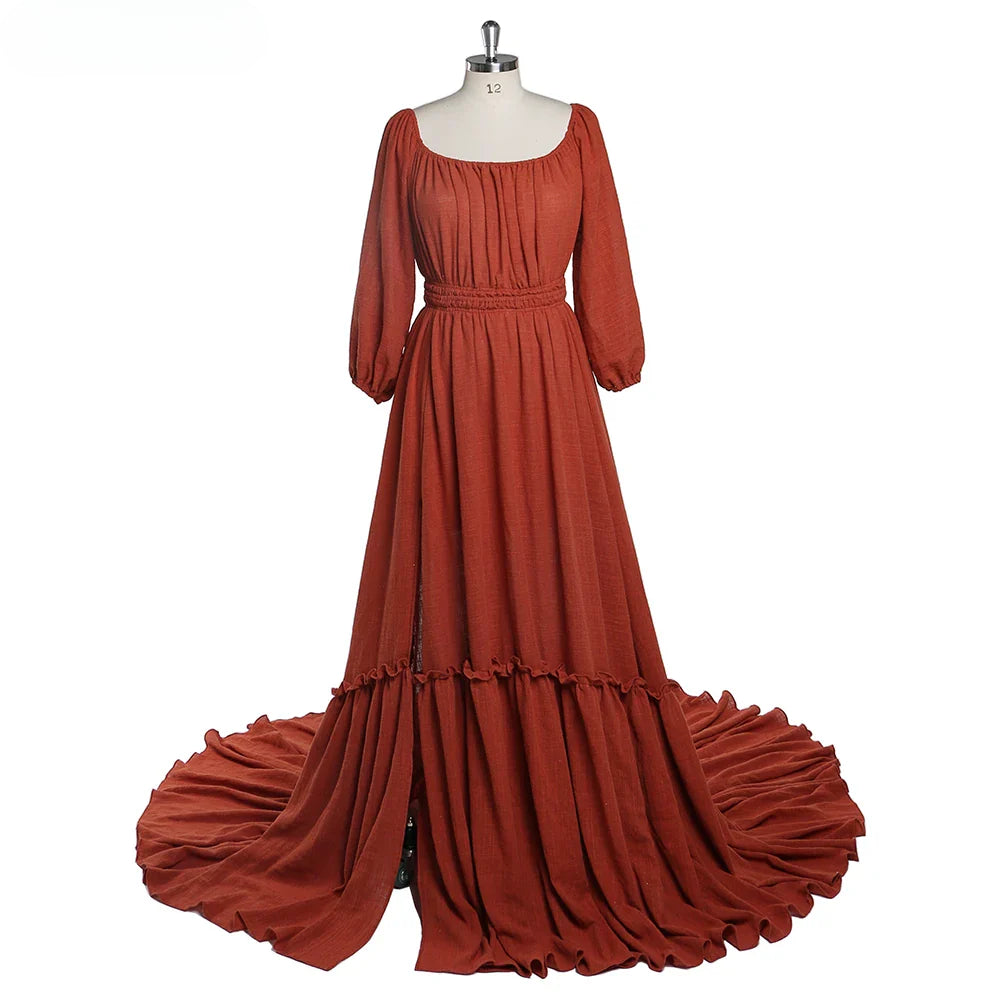 Vestido de maternidad de algodón con hombros descubiertos, mangas largas y cuello redondo para sesión de fotos, baby shower, para embarazadas, Sunnderly 2025 