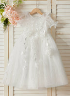 Ballkleid/Princess-Linie Tüll Wadenlang Weiß Baby Mädchen Kleid 
