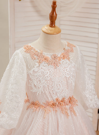 Ball-Gown/Princess Lace Tulle Floor-length Pink Dress (2003227890)