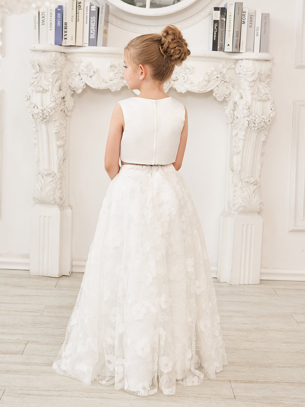 A-Linie Spitze Satin Bodenlang Elfenbein Kleid (010146741) 