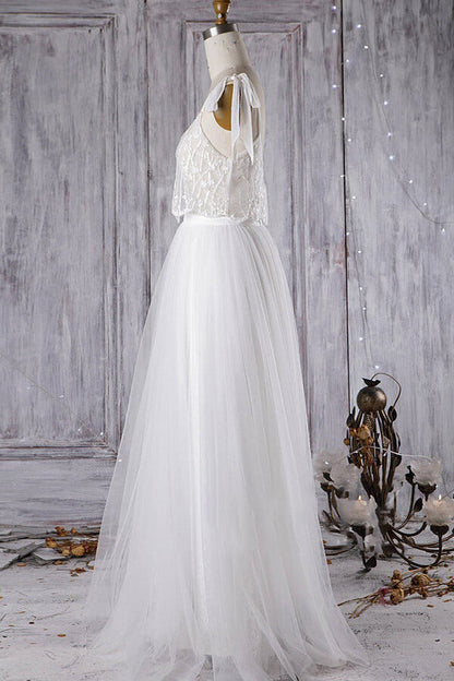 Vestido de novia asequible, largo, corte A, escote en forma de corazón, tul, encaje y espalda descubierta