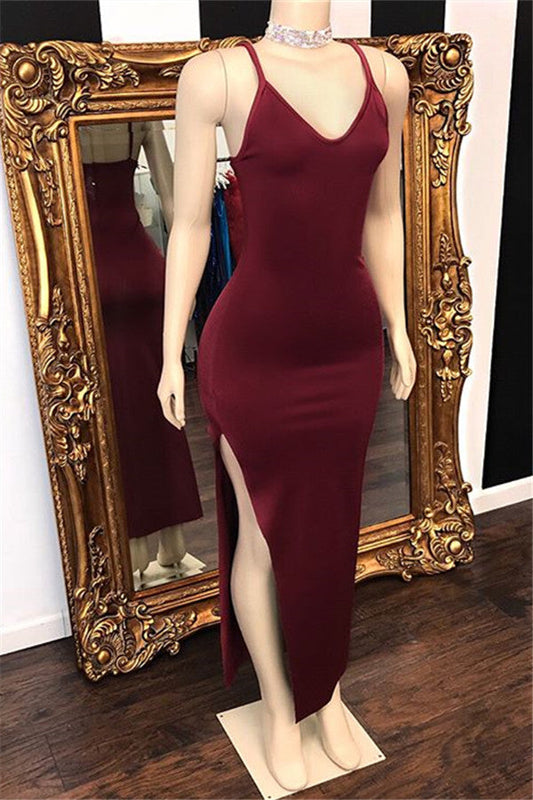 Vestido de fiesta largo de sirena sin mangas con escote en V y abertura asequible