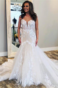 Vestidos de novia de encaje sin mangas con escote en V asequibles