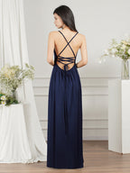 Vestidos de dama de honor de gasa con tirantes y escote en V asequibles