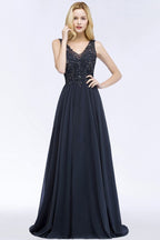 Aline Chiffon Appliques Evening Maxi Gown Crystals Sleeveless Party Dress