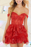 Schulterfreies, gestuftes Homecoming-Kleid SYH85