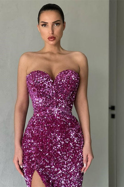 Vestidos de fiesta con escote en forma de corazón, aberturas laterales y lentejuelas brillantes