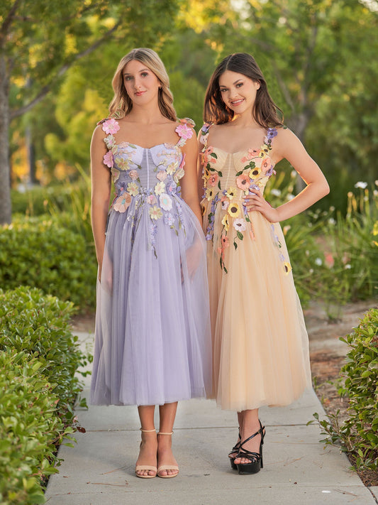 Amabel | Vestidos de fiesta hasta los tobillos con tul y flores 3D
