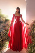 Increíble vestido de fiesta rojo sin mangas con escote en A de tul y volantes