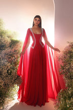 Increíble vestido de fiesta rojo sin mangas con escote en A de tul y volantes