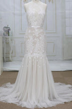 Impresionantes apliques de tul con corte sirena para vestidos de novia elegantes