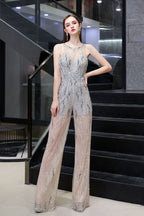 Erstaunlicher Illusion High Neck Durchsichtiger Party-Jumpsuit Ärmellos Ballkleidung