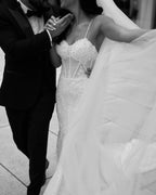 Amazing Mermaid Lace Spaghetti Straps Sleeveless White Long Wedding Dress With Appliques