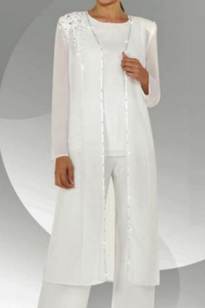 Increíble traje de dos piezas para madre de la novia, de gasa, con escote redondo, para dama de honor