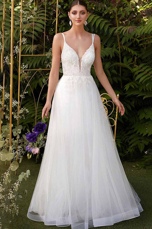 Tolles Hochzeitskleid mit doppeltem V-Ausschnitt, Tüll-Designerkleid für die Braut