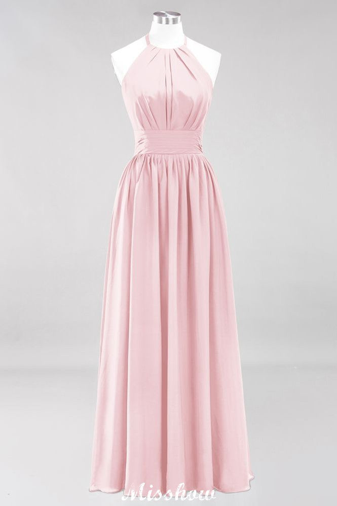 Vestido de dama de honor largo hasta el suelo, sin mangas, con apliques, cuello halter y volantes, corte A, de gasa, para noche
