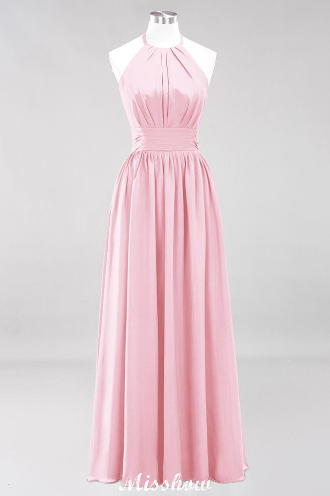 Vestido de dama de honor largo hasta el suelo, sin mangas, con apliques, cuello halter y volantes, corte A, de gasa, para noche
