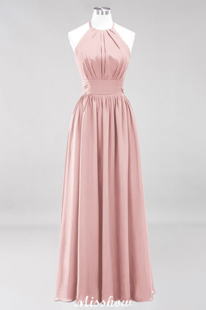 Vestido de dama de honor largo hasta el suelo, sin mangas, con apliques, cuello halter y volantes, corte A, de gasa, para noche
