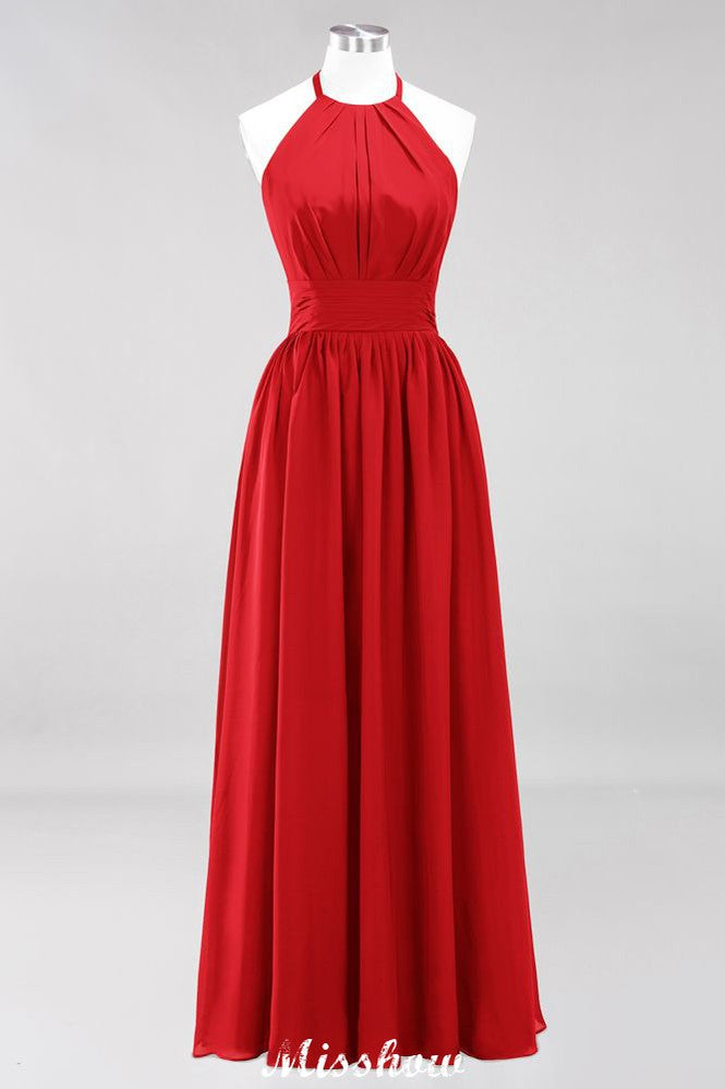 Vestido de dama de honor largo hasta el suelo, sin mangas, con apliques, cuello halter y volantes, corte A, de gasa, para noche