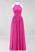 Vestido de dama de honor largo hasta el suelo, sin mangas, con apliques, cuello halter y volantes, corte A, de gasa, para noche