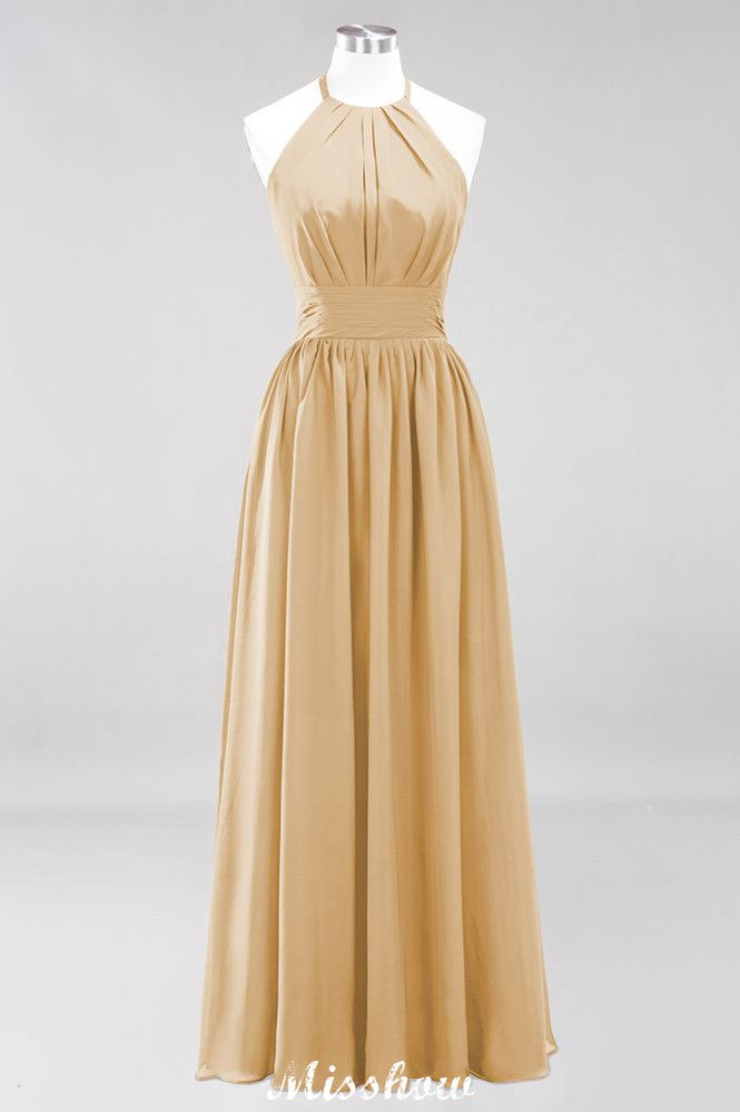 Vestido de dama de honor largo hasta el suelo, sin mangas, con apliques, cuello halter y volantes, corte A, de gasa, para noche
