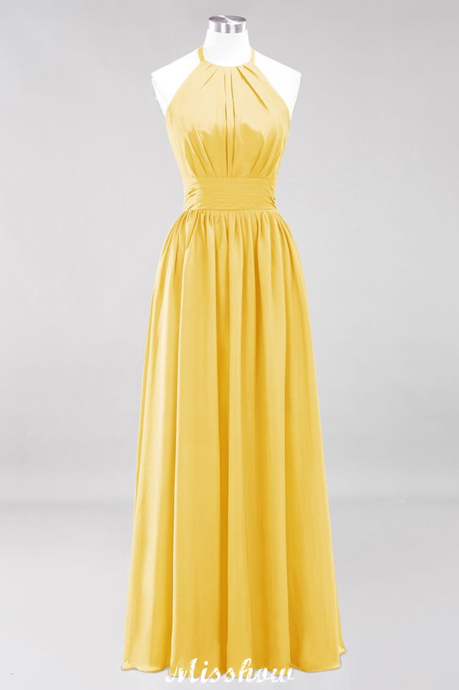 Vestido de dama de honor largo hasta el suelo, sin mangas, con apliques, cuello halter y volantes, corte A, de gasa, para noche