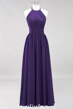 Vestido de dama de honor largo hasta el suelo, sin mangas, con apliques, cuello halter y volantes, corte A, de gasa, para noche