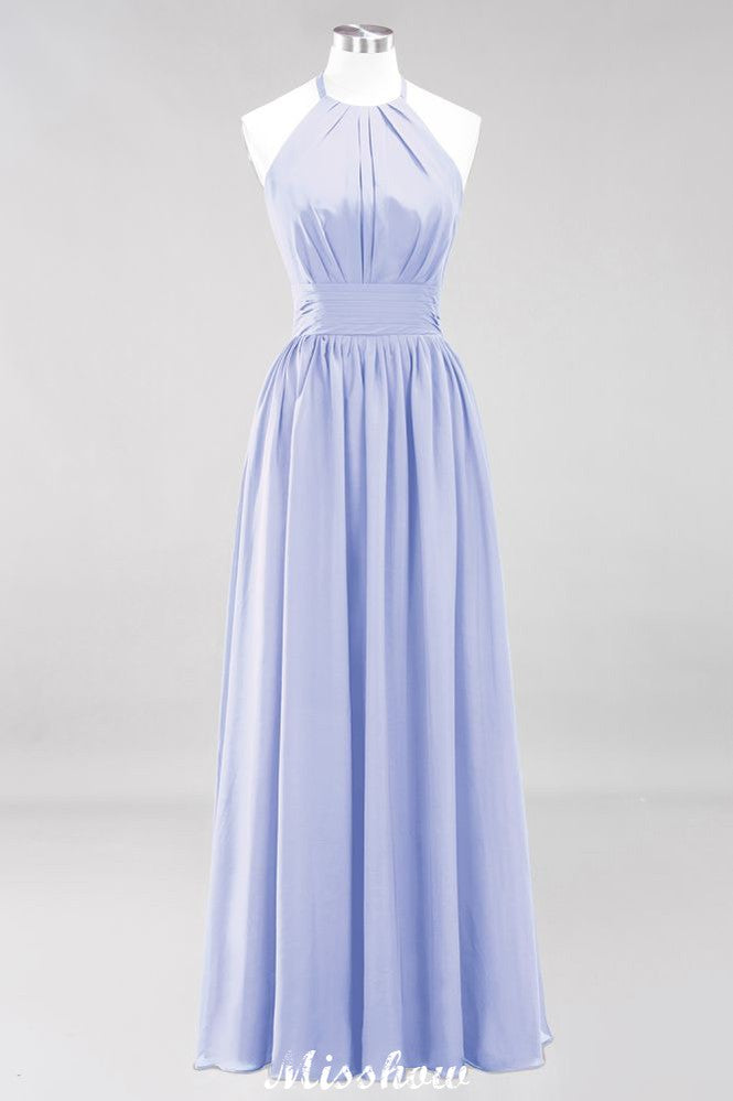 Vestido de dama de honor largo hasta el suelo, sin mangas, con apliques, cuello halter y volantes, corte A, de gasa, para noche
