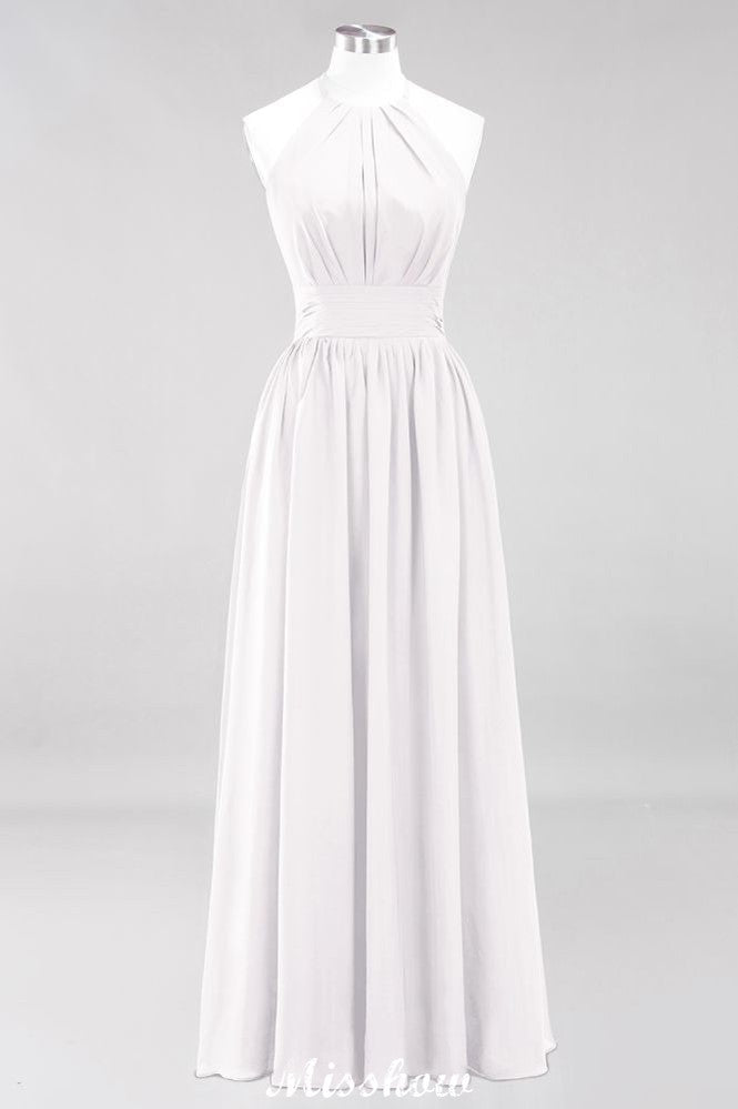 Vestido de dama de honor largo hasta el suelo, sin mangas, con apliques, cuello halter y volantes, corte A, de gasa, para noche