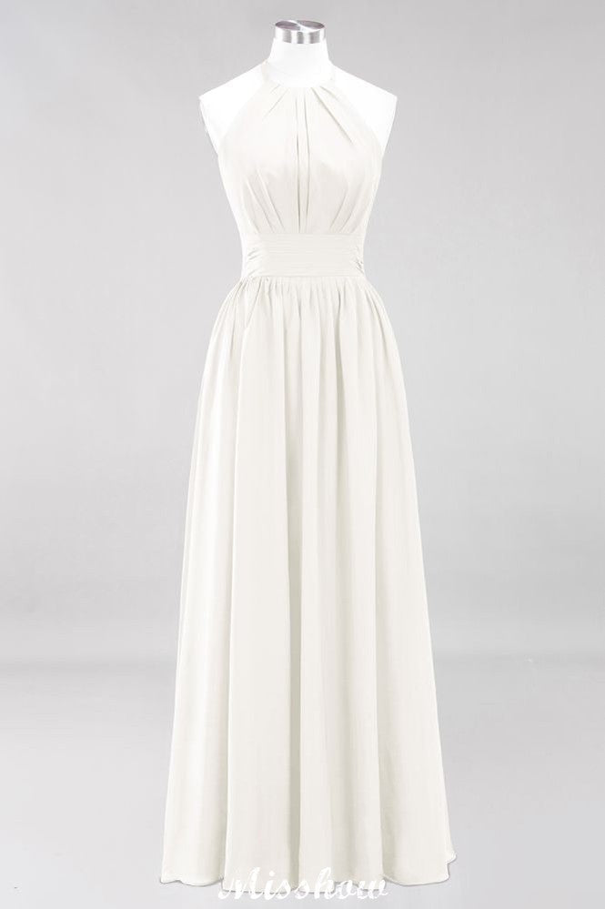 Vestido de dama de honor largo hasta el suelo, sin mangas, con apliques, cuello halter y volantes, corte A, de gasa, para noche