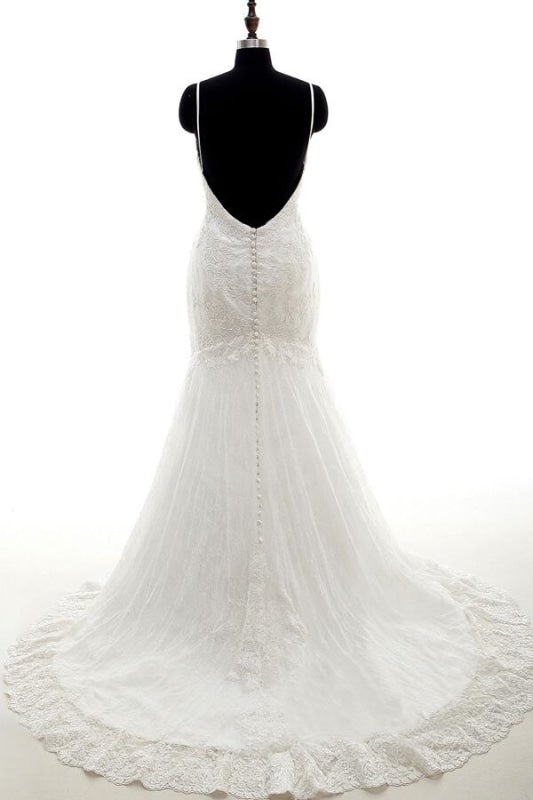 Vestidos de novia elegantes con apliques y tirantes finos de sirena