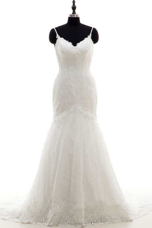 Vestidos de novia elegantes con apliques y tirantes finos de sirena