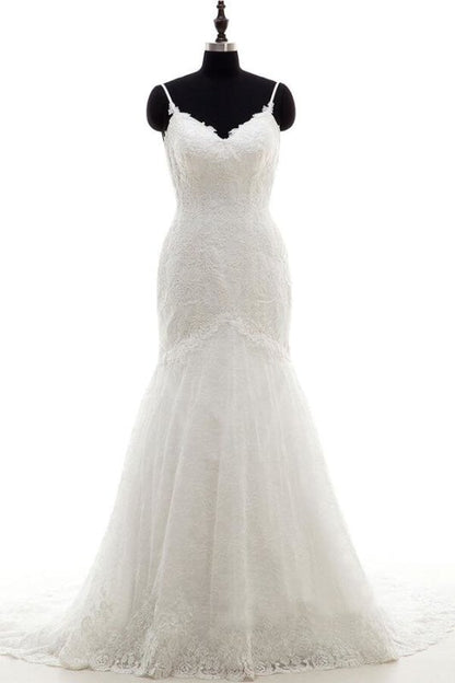 Vestidos de novia elegantes con apliques y tirantes finos de sirena