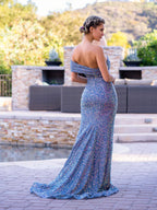 Meerjungfrau-Ballkleid mit Pailletten und asymmetrischem Ausschnitt