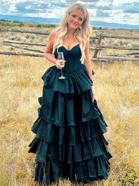 Ausha | Vestidos de fiesta fucsia con escote corazón y volantes, corte A