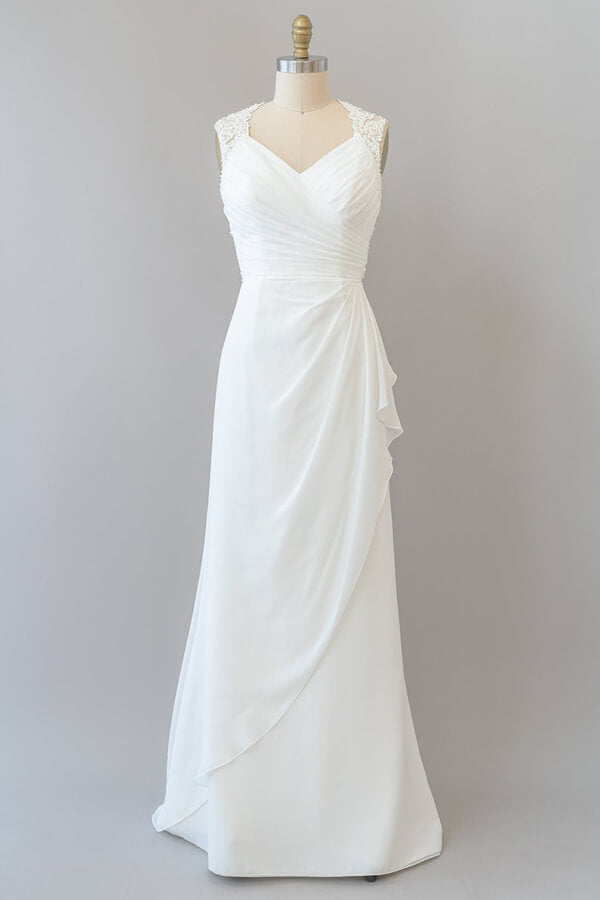 Impresionante vestido de novia largo de gasa con encaje y espalda descubierta