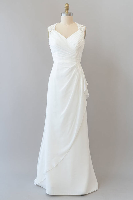 Impresionante vestido de novia largo de gasa con encaje y espalda descubierta