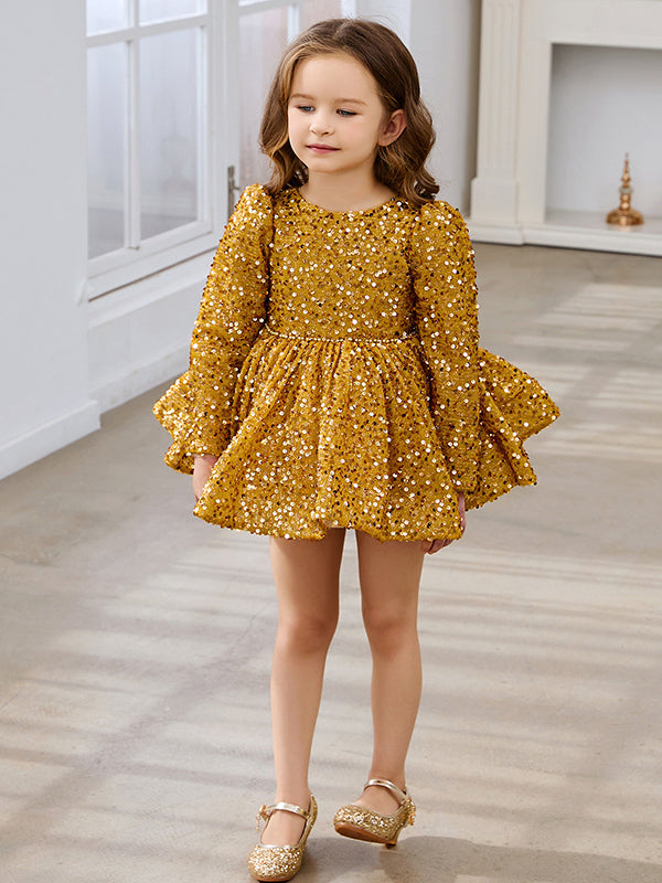 Duchesse-Linie/Princess-Linie Pailletten Kurz/Mini Baby Mädchen Kleid 