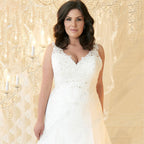 Plus Size Wedding Dresses V-Neck Sleeveless Appliques Beads vestido noiva boho Lace Up Back Sweep Train Custom Made-payinti